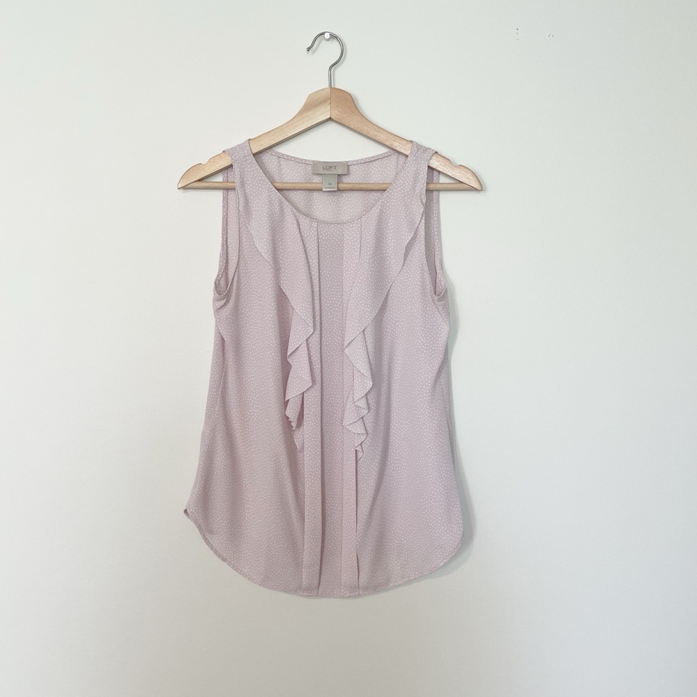 Loft Women's Light Purple Pink Polka Dot Ruffle Sleeveless Top